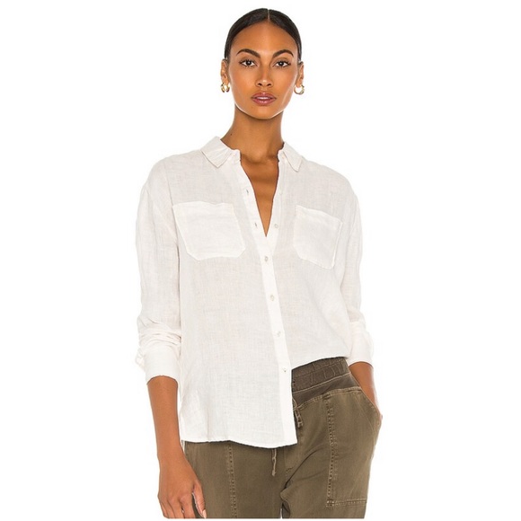 JAMES PERSE Casual Linen White Shirt SIZE 4 NWT - Picture 2 of 13